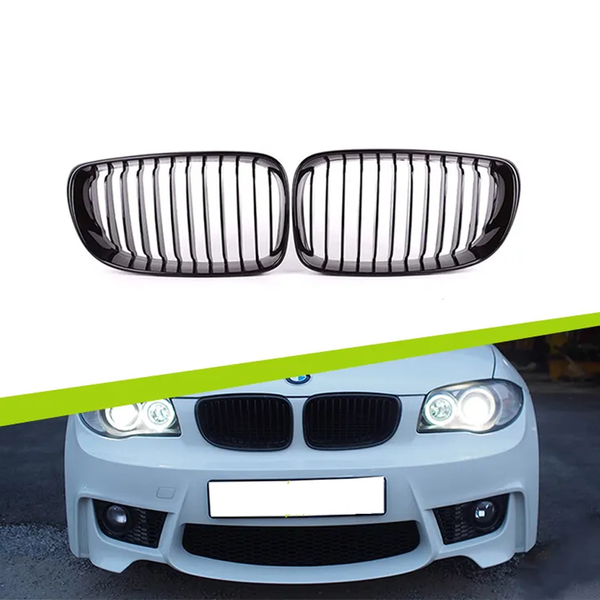 BMW E81 E87 1 Series 1M Style Dual Slat Grill - Shiny Black Kidney Front Grille